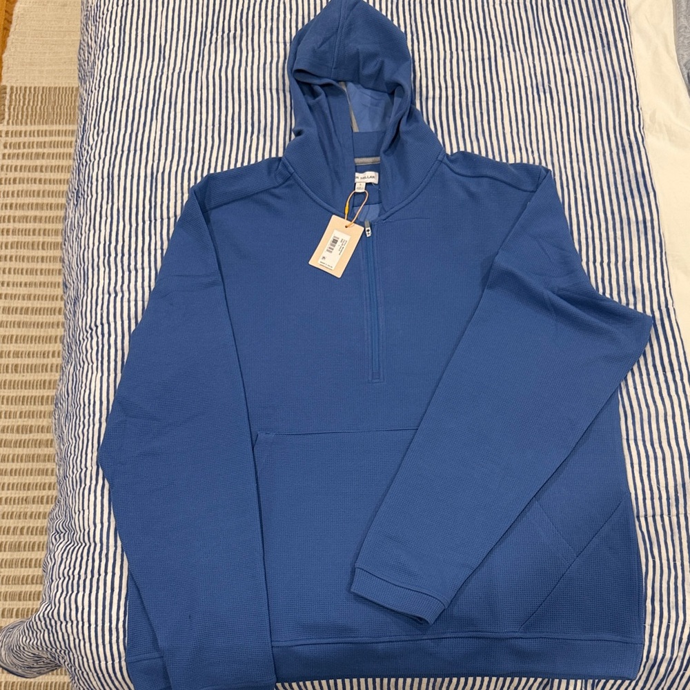 Peter Millar Blue Hooded Pullover Quarterzip
